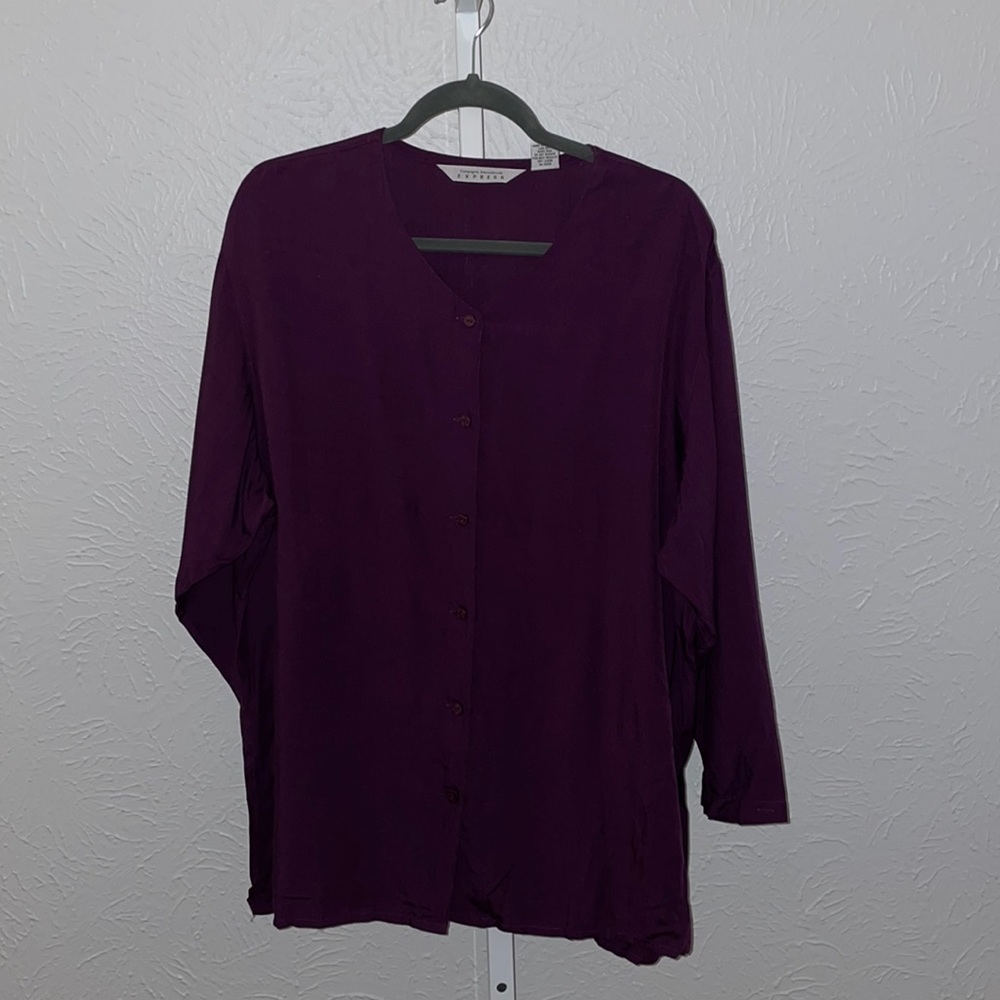 Express Purple Medium Button Down Long Sleeve - image 1